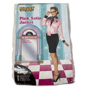 Spirit Halloween '50's Pink Satin Jacket Poodle Polka Dot Scarf Grease Sz Large